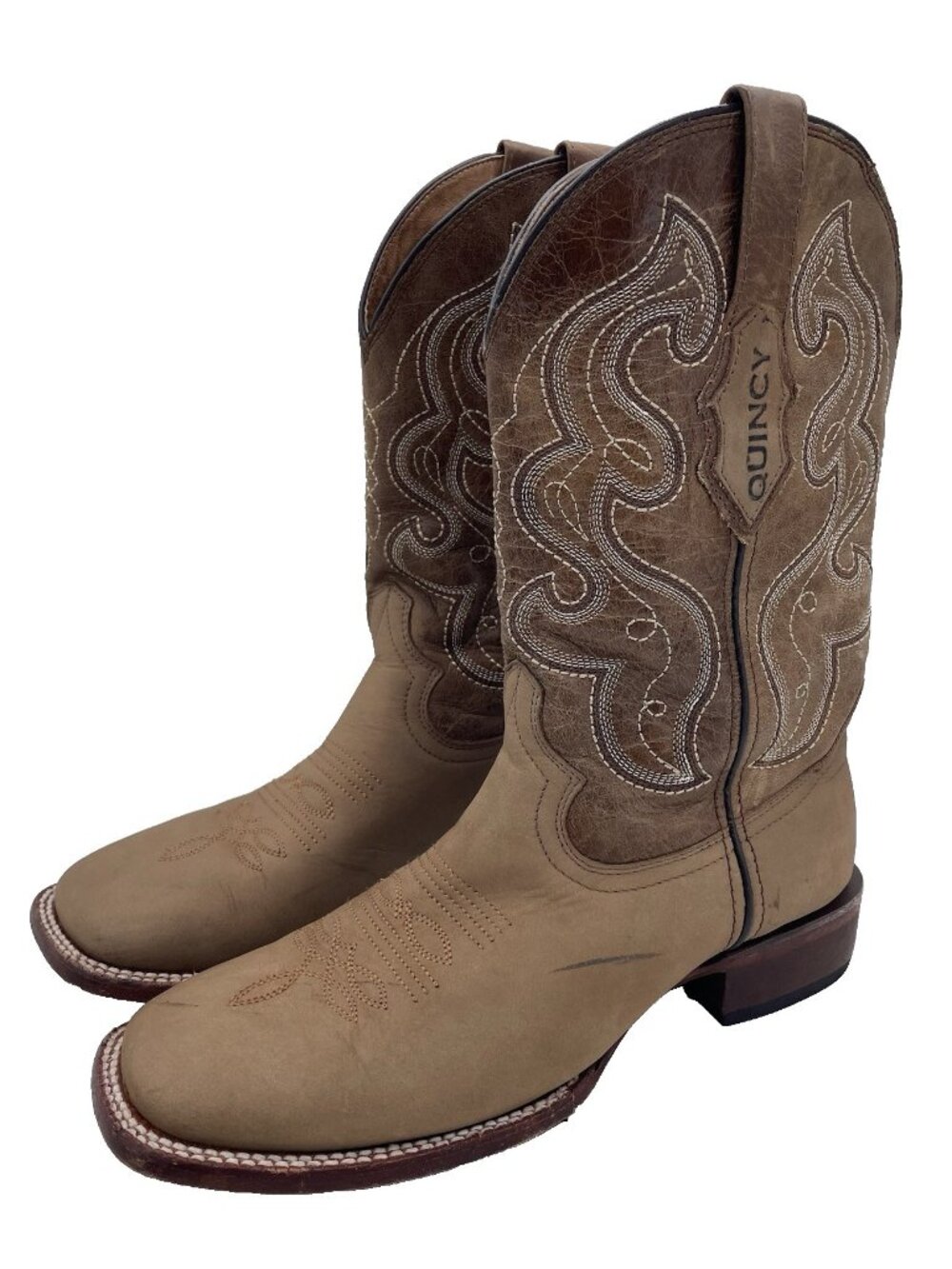 Quincy Square Toe Leather Western Cowboy Rodeo Boots Brown Size 7.5